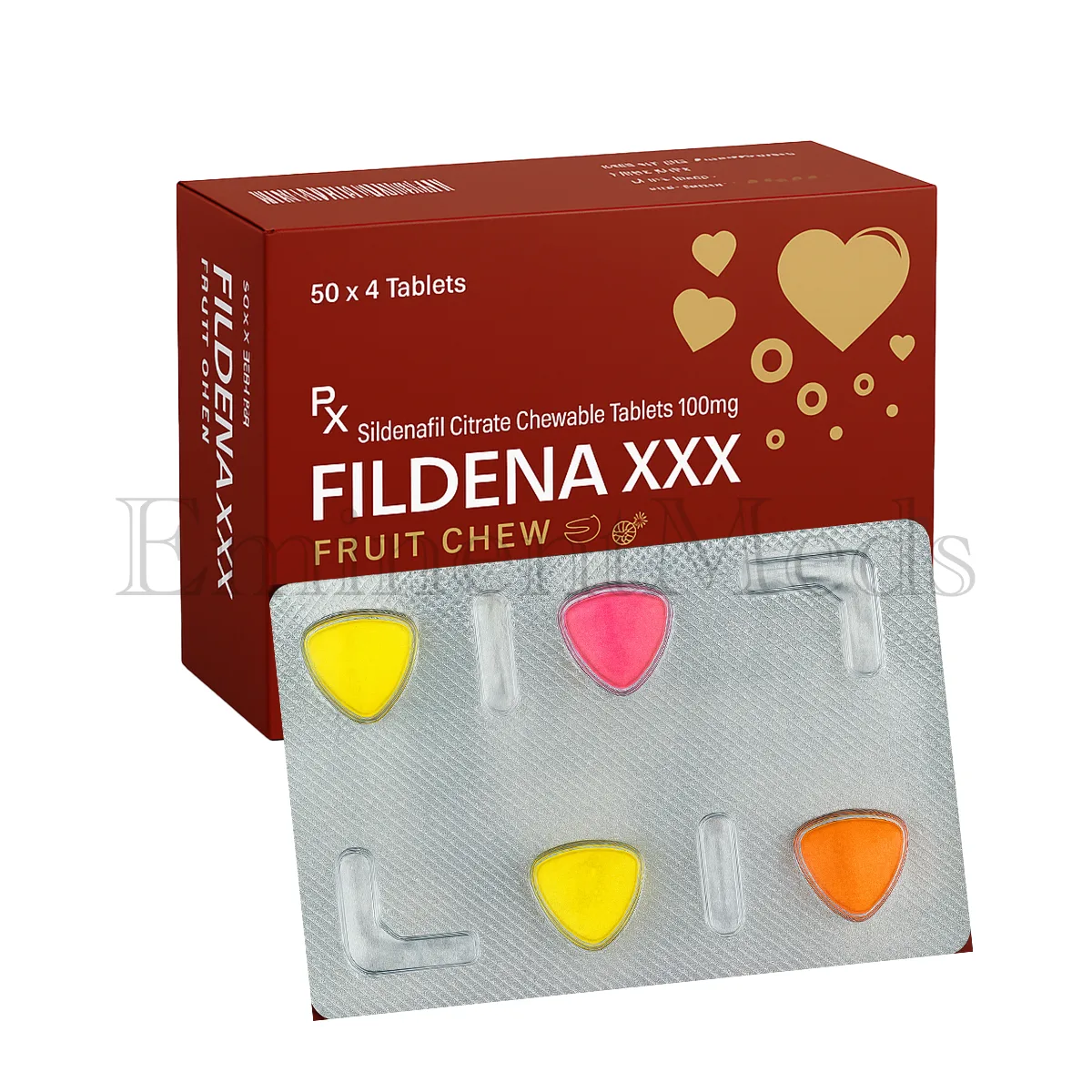 Fildena XXX 100 mg sildenafil chewable tablets used to support treatment of erectile dysfunction in men