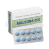 Malegra 200 mg sildenafil citrate tablets used for managing severe erectile dysfunction in adult men